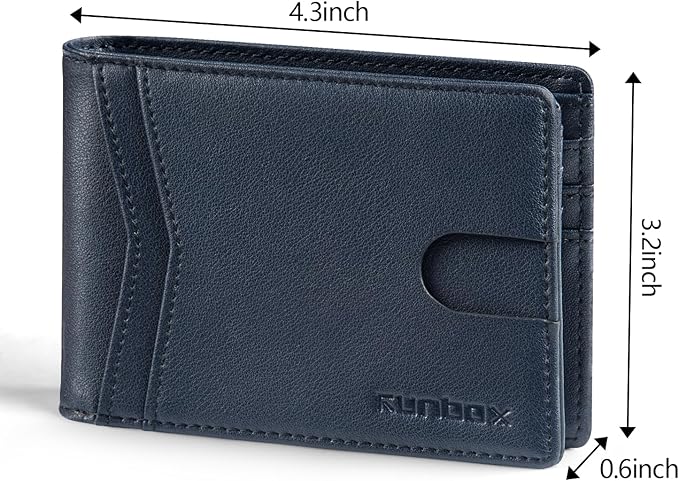 RUNBOX Wallet for Men Slim Rfid Leather 2 ID Window With Gift Box