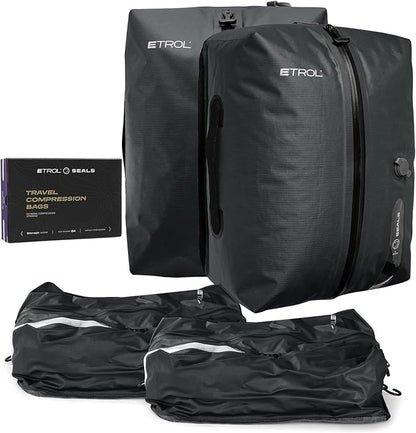 TPU Vacuum Bag for Travel, 70D Nylon Reusable Compression Bag with IP67 Waterproof Zipper, Compression Packing Cubes for Clothing, Space Saver Bags for Luggage and Backpack(Gray-2 PCS)