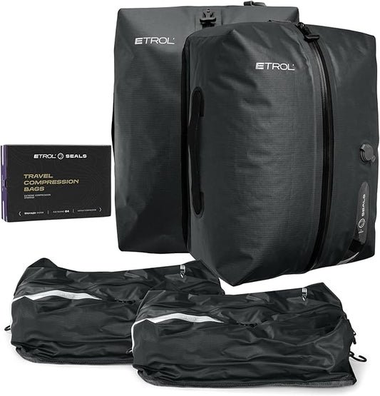 TPU Vacuum Bag for Travel, 70D Nylon Reusable Compression Bag with IP67 Waterproof Zipper, Compression Packing Cubes for Clothing, Space Saver Bags for Luggage and Backpack(Gray-2 PCS)