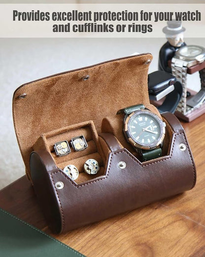 PU Leather Watch and Cufflink Combo, Small Travel Case, Organizer and Storage Box for Men's Gifts