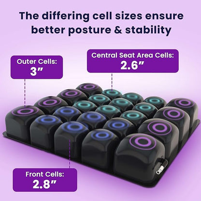 Inflatable Wheelchair Seat Cushion 20 x 16 x 3" - Pressure Sore Relief Air Cushion for Wheel Chair With Interconnected 3" Cells - Breathable Nylon Cover, Includes Pump, Repair Kit - 315lbs Capacity