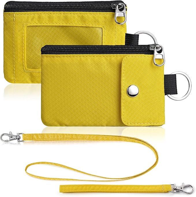 Minimalist Wallet For Mens Womens, Keychain RFID Blocking Zipper Small Wallet with ID Window 2 Lanyards,Water Resistant Travel Cash Card Coin Case Boys Girls