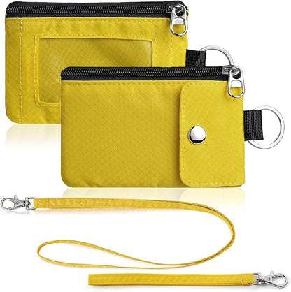 Minimalist Wallet For Mens Womens, Keychain RFID Blocking Zipper Small Wallet with ID Window 2 Lanyards,Water Resistant Travel Cash Card Coin Case Boys Girls