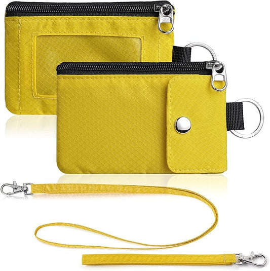 Minimalist Wallet For Mens Womens, Keychain RFID Blocking Zipper Small Wallet with ID Window 2 Lanyards,Water Resistant Travel Cash Card Coin Case Boys Girls
