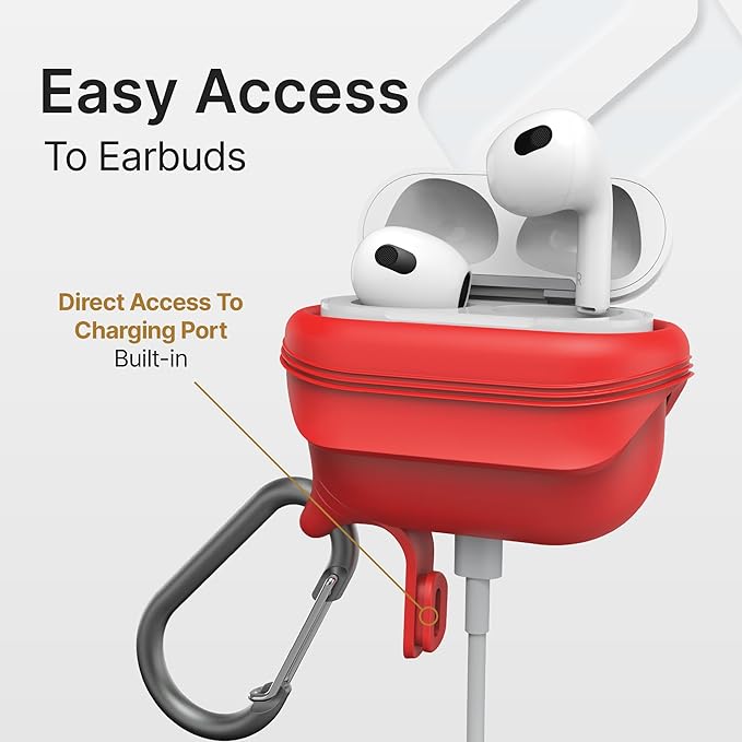 Catalyst Waterproof Case for AirPods 3rd Generation - Wireless and USB-C Charging Compatible AirPods 3rd Generation Case, Drop Protection AirPod Case 3rd Generation One Piece Design with Carabiner