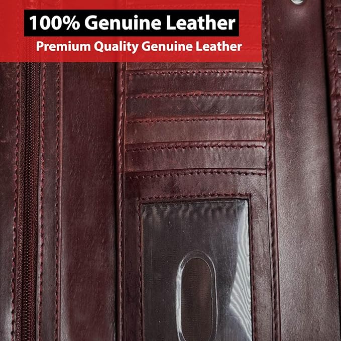 IBRO VINTAGE Motorcycle Chain Wallet for Men – Premium Cowhide Leather, RFID Tri-Fold Biker Wallet with Heavy Duty Chain for Bikers Truckers & Hunters, Credit Card Money Organizer Long Wallet