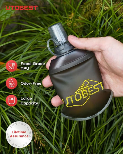 150ml Soft Flask, 2 Pack Flexible TPU Hydration Water Bottle, Collapsible with 28mm Caliber for Running, Hiking, Cycling, Climbing, and Marathon Yellow