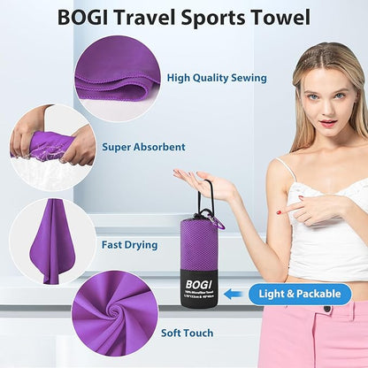 BOGI Microfiber Quick Dry Sports Towel, Purple, 60"x30"+16"x16"