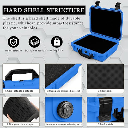 1 Pcs 16.3 x 12.4 x 6.5 Inch Waterproof Hard Case with DIY Customizable Foam Insert Portable Protective Case with Knife for Camera Drones Equipments Tools Test Instruments (Blue)