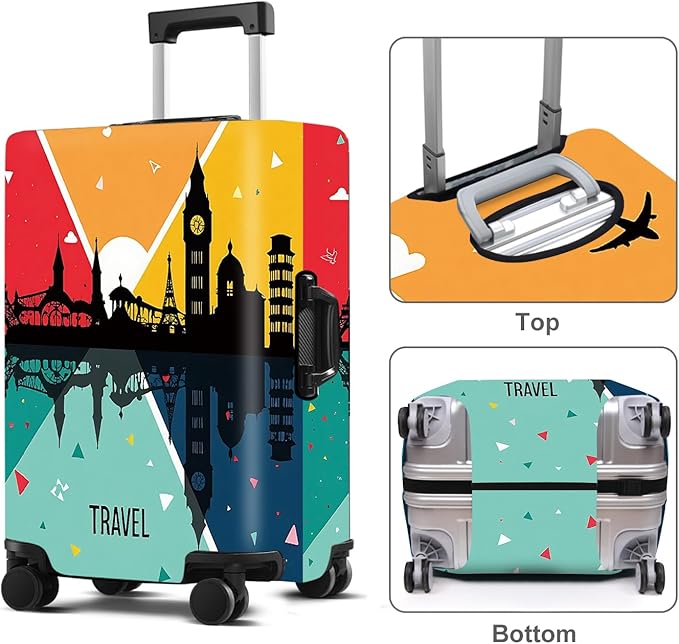 Luggage Cover Washable Suitcase Protector Anti-Scratch,Stretchable Fit for 20-34Inch Luggage Durable Travel Bag Cover with Zipper Closure (Travel-2, S(fits 20-22inch suitcase))