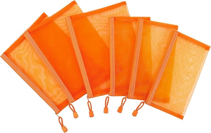 12 Pieces Zipper Nylon Mesh Pouch, Mesh Cosmetic Bags Makeup Bags Pencil Case, Multipurpose Travel Bags for Cosmetic School Office Supplies and Travel Accessories (Orange, A5+B6)