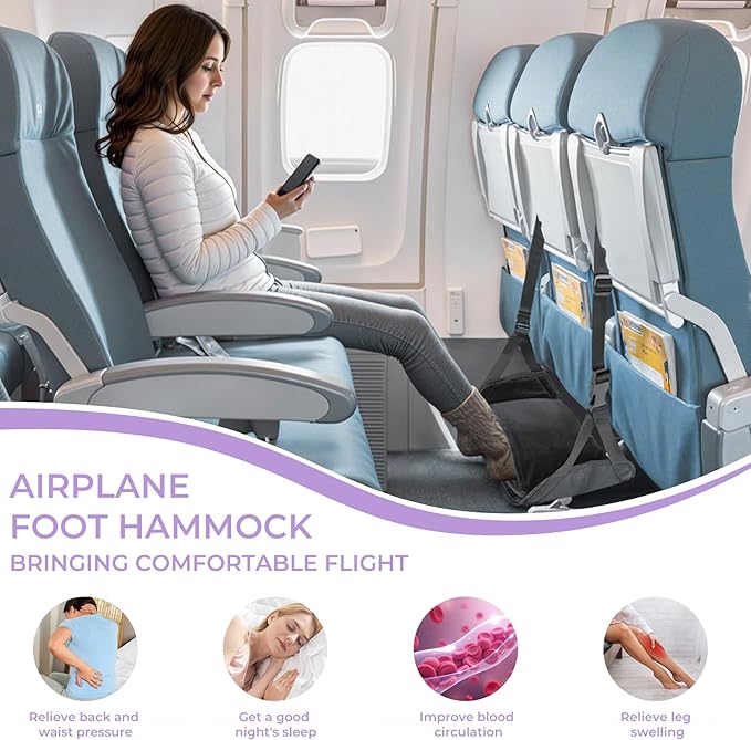 Babenest Warmth Airplane Foot Hammock, Foldable Leg Rest Support with Adjustment Nylon Strap and Thicken Bottom, Portable Flight Footrest Holder in Air Travel, Office & Car (Winter)