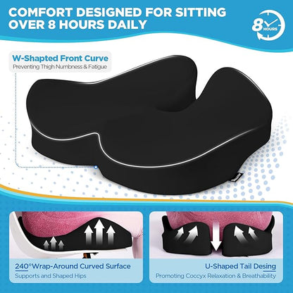 BEAUTRIP Seat Cushion & Lumbar Support Pillow for Office Chair, Car & Wheelchair - Ergonomic Coccyx Cushion for Tailbone, Sciatica & Back Pain Relief - Extra-Dense Charcoal Memory Foam Chair Cushions