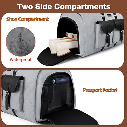 Garment Duffel Bag for Travel - ITIEZY Convertible Carry on Garment Duffel Travel Bag for Women Men Large Weekender Bag with Shoes Pouch 2 in 1 Hanging Suit Travel Duffel Bag 3pcs Set