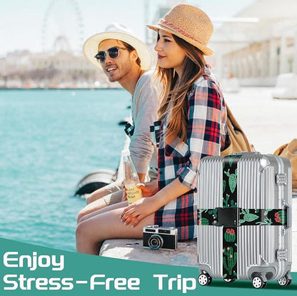 Slohif Luggage Straps for Suitcases Travel Belt Accessories Luggage Connector Identifiers Over Handle with Buckle Unique Boho Nylon Adjustable Strap for Sleeping Bag Car Seat Cactus (2 Pack)