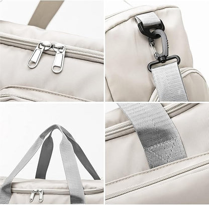 Travel Duffel Bag with Shoes Compartment Sports Gym Bag with Dry Wet Separated Pocket for Men and Women, Overnight Bag Weekender Bag Training Handbag Yoga Bag - White Gray