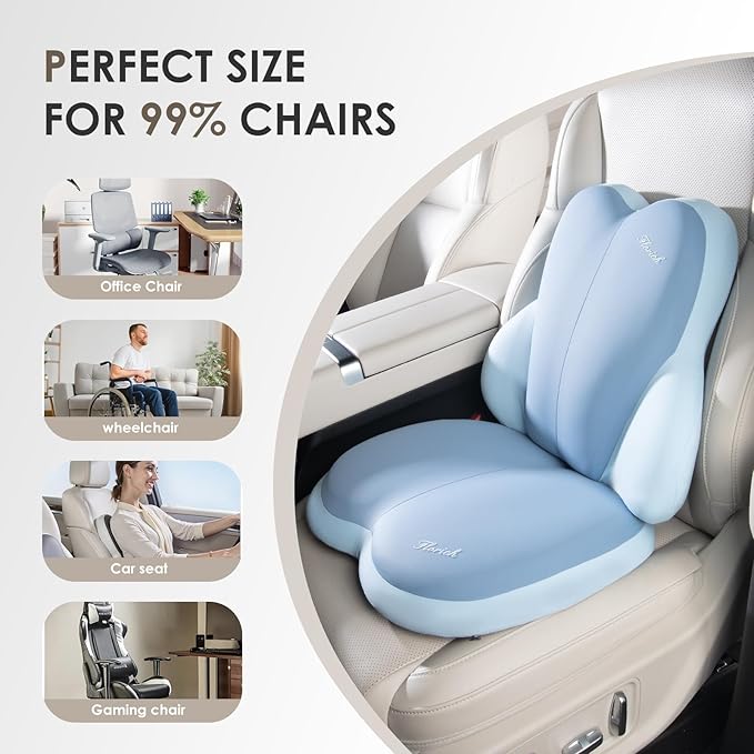 FLORICH Car Seat Cushion and Back Support for Car Ultrathick Memory Foam Office Chair Cushions with Lumbar Support Pillow for Sciatica & Back & Tailbone Pain Relief (Blue)