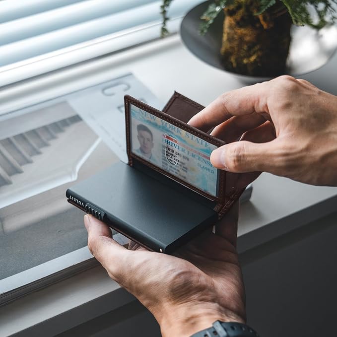 VULKIT Card Holder Wallet with Double ID Windows RFID Blocking Pop Up Wallet Minimalist Design for 12 Cards