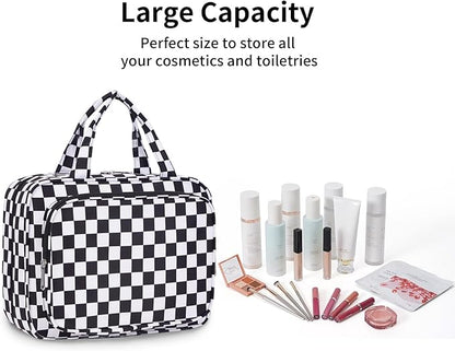 Narwey Hanging Toiletry Bag for Women Travel Makeup Bag Organizer Toiletries Bag for Travel Size Essentials Accessories Cosmetics (Black Checkerboard (Medium))
