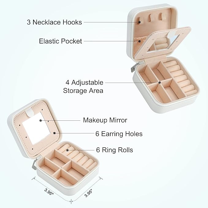 Parima Travel Jewelry Case - Small Jewelry Organizer Box, Mini Travel Case - Letter V, White