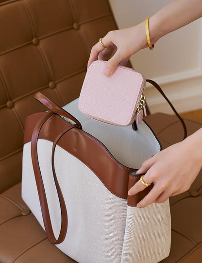 Popvibe Small Jewelry Box Portable Jewelry Case Travel Jewelry Organizers and Storage with 6 Mini Pouch Jewelry Bags, Pink Traveling Jewelry Case for Women