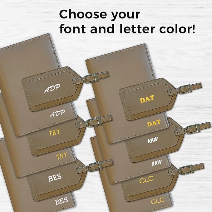 Personalized Monogrammed Taupe Leather RFID Passport Wallet and Luggage Tag