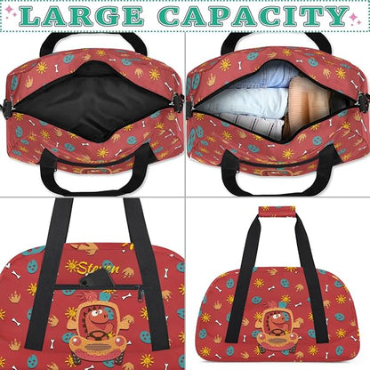 Personalized Duffel Bag for Kids Girls Boys, Dinosaur Police Car Custom Name Gym Bag Overnight with Padded Handles Carry On Weekend Sports Travel Bag for School Practice Gymnastics Ballet