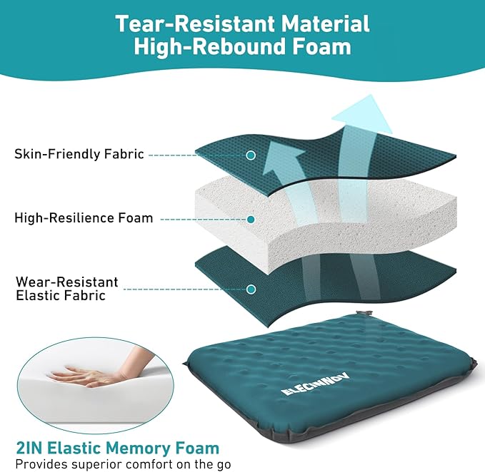 Inflatable Seat Cushion, Self Inflating Memory Foam Stadium Seat Cushion Lightweight Camping Chair Pad Airplane Cushion for Long Flights Outdoor Travel Bleacher Office Car Backpacking (Blue)