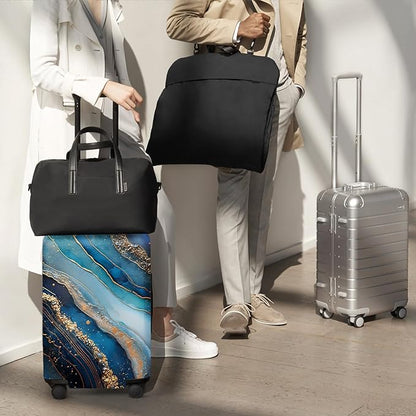FOREVER QUEEN Luxury Golden Blue Marble Luggage Cover Suitcase Protector Suitcase Cover Anti-Scratch,Stretchable Bag Cover Washable Durable Polyester