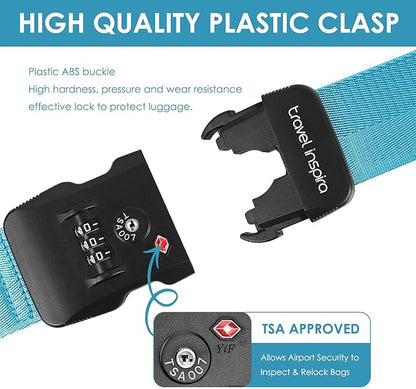 Travel Inspira Luggage Straps for Suitcases with TSA Lock, Protect Your Luggage Anti-Burst, High Visibility Color, Easy to Identify Luggage Adjustable Heavy Duty Belt for 20-32 Inch Suitcases