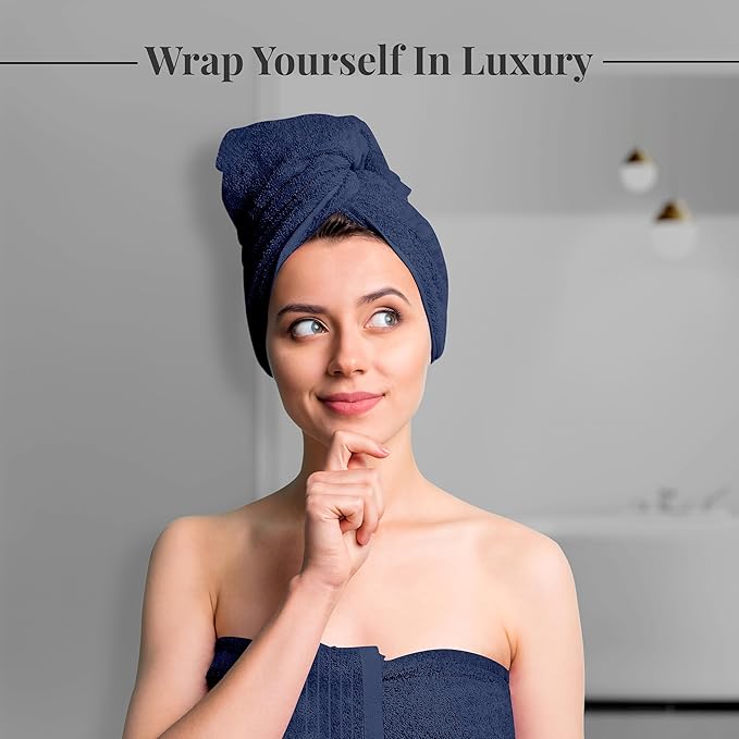 Tens Towels Pack of 8 Towels Set, 2 Extra Large Bath, 2 Hand, 4 Washcloths, 100% Cotton, Lighter Weight, Quicker to Dry, Super Absorbent, Perfect for Bathroom, Navy