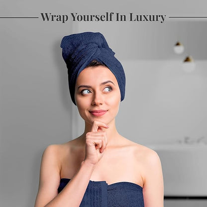 Tens Towels Pack of 8 Towels Set, 2 Extra Large Bath, 2 Hand, 4 Washcloths, 100% Cotton, Lighter Weight, Quicker to Dry, Super Absorbent, Perfect for Bathroom, Navy