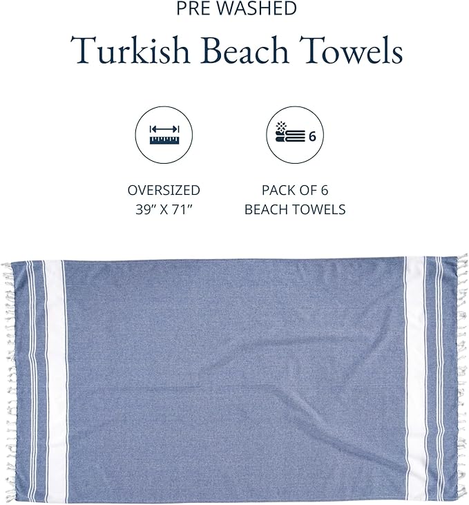 LANE LINEN Pool Towels, Turkish Beach Towels Oversized Set of 6, Pre-Washed, No Shrink, Quick Dry Travel Towel, Beach Towel for Women, Absorbent & Sand Free Towel, 39"x71" - Tropical Color