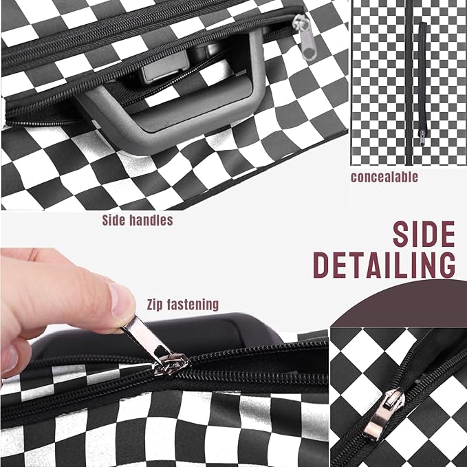 No Disassembly Suitcase Covers for Luggage - 20 Inch Clear Luggage Cover Protector, B/W Check PVC Luggage Protector Suitcase Cover