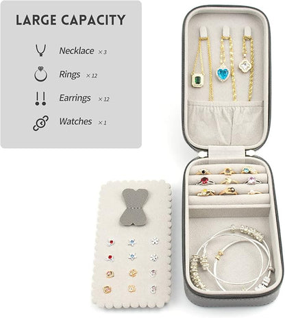 BONNY DODO Small Travel Jewelry Organizers Box for women with PU Leather Portable Mini Jewelry Case with compartments for Necklace Rings Earrings,Luxury Giftable boxes. (Gray, M)