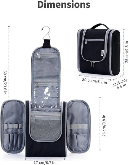Narwey Small Hanging Travel Toiletry Bag Cosmetic Make Up Organizer for Women and Men (Medium, Black)