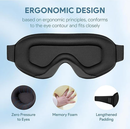 3D Sleep Mask and Earplugs Set for Travel & Deep Sleep | 100% Light Blocking Eye Mask, Memory Foam Comfort, & Reusable Noise Canceling Ear Plugs