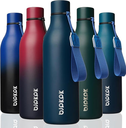 BJPKPK Insulated Water Bottles, 25 oz Stainless Steel Metal Water Bottle with Strap, BPA Free Leak Proof Jugs, Mugs, Flasks, Reusable Thermal Flasks for Sports & Travel, Navy Blue