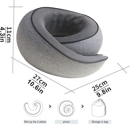 Cloud Sleep Travel Pillow｜360° Adjustable Neck Pillow for Airplane & Office｜NASA Memory Foam｜Free Eye Mask & Earplugs (Grey)
