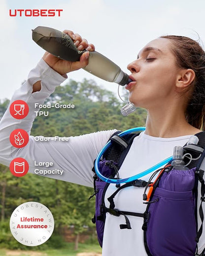 500ml Soft Flask, 2 Pack Flexible TPU Hydration Water Bottle, Collapsible with 28mm Caliber for Running, Hiking, Cycling, Climbing, and Marathon Green