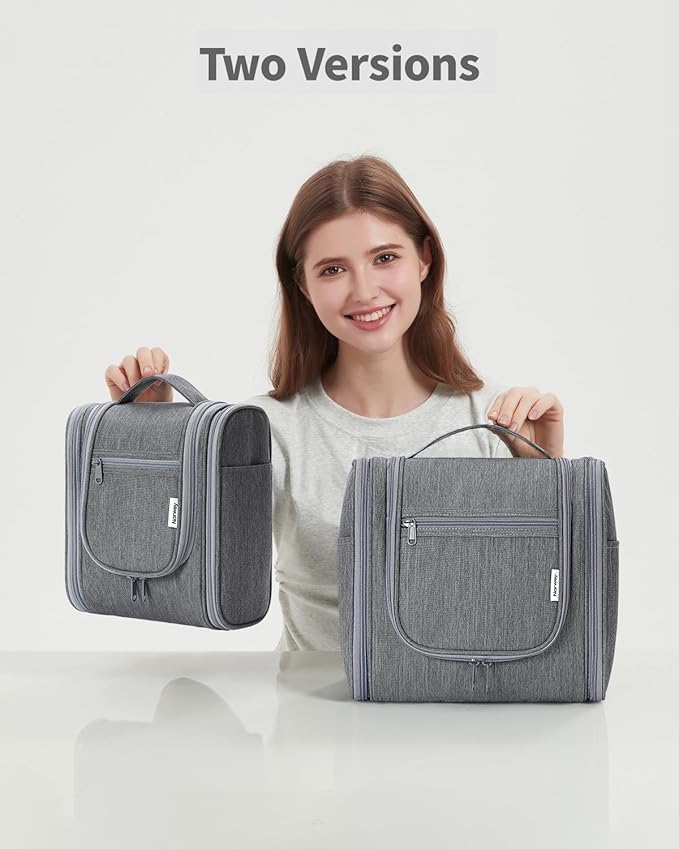 Narwey Hanging Toiletry Bag for Women Travel Makeup Bag Organizer Toiletries Bag Men for Cosmetics Essentials Accessories (Large, Grey)