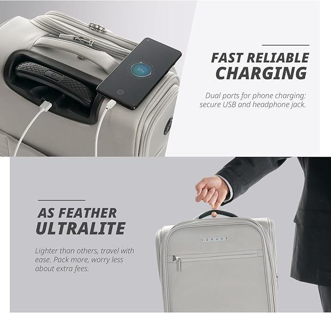 Verage Under Seat Luggage with Wheels, Softside Small Suitcase Spinner Carry On Luggage Bags for Airlines Airplanes Short Trip Men Women (Cloud Gray, 14.5-Inch Plus Underseat)