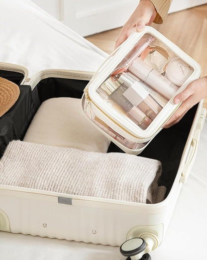 HBlife Clear Makeup Bag Organizer, Portable Travel Toiletry Cosmetic Case for Women, Large Make Up Bag Makeup Train Case Transparent Storage Pouch with Handle(White)