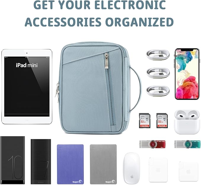 mygreen Electronics Travel Organizer, Watreproof Electronic Accessories Case Portable Double Layer Cable Storage Bag for Cord, Charger, Flash Drive, Phone, Ipad Mini, SD Card, Gifts for Him Grey