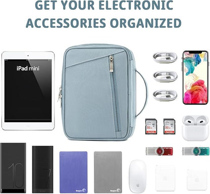 mygreen Electronics Travel Organizer, Watreproof Electronic Accessories Case Portable Double Layer Cable Storage Bag for Cord, Charger, Flash Drive, Phone, Ipad Mini, SD Card, Gifts for Him Grey