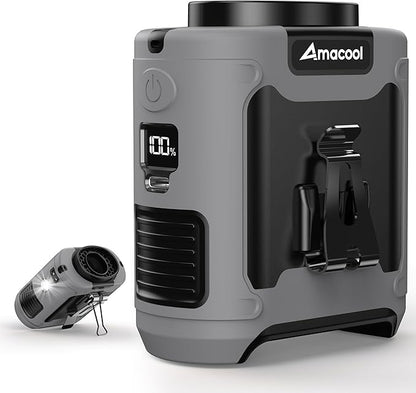 AMACOOL Portable Waist Fan Clip On, MAX 40H Work Time, 10000mAh Rechargeable Wearable Shirt Fan with Light, 16000RPM Powerful 5 Speed Belt Fans Personal Cooling Fans for Outdoor Jobsite Travel