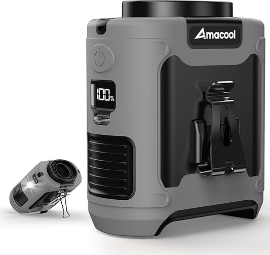 AMACOOL Portable Waist Fan Clip On, MAX 40H Work Time, 10000mAh Rechargeable Wearable Shirt Fan with Light, 16000RPM Powerful 5 Speed Belt Fans Personal Cooling Fans for Outdoor Jobsite Travel