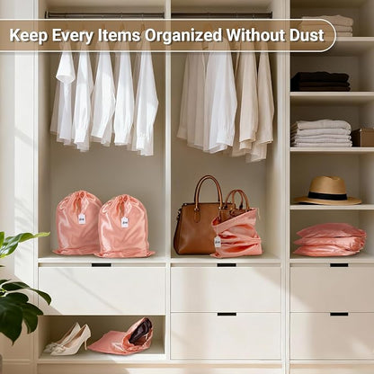 Ewen 7 Pack of 11.8x15.7in Pink Orange Dust Bags for Shoes, Satin Purse Storage Bags, Pouches Covers for Travel, Dust Cover Bag for Handbag, Closet Organizer Protectors, Silk Cloth Bag with Drawstring