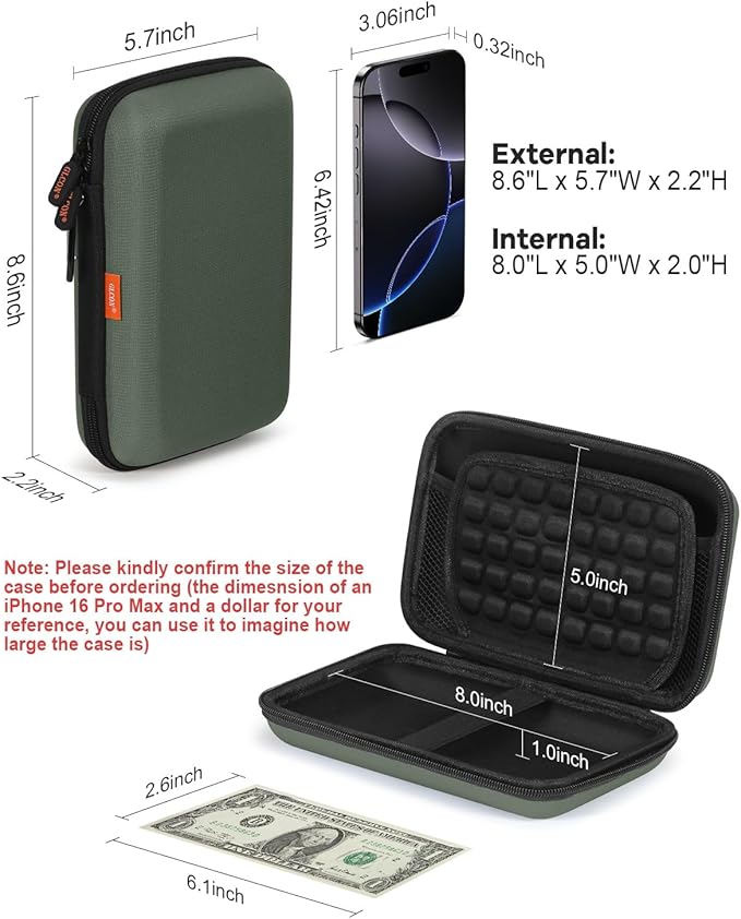 GLCON Large Classic Army-Green Case - Hard Shell Electronic Organizer Travel Carrying Case - Shockproof Electronic Accessories Storage Pouch Bag for Game Drive, Hard Disk, Power Bank, Charger