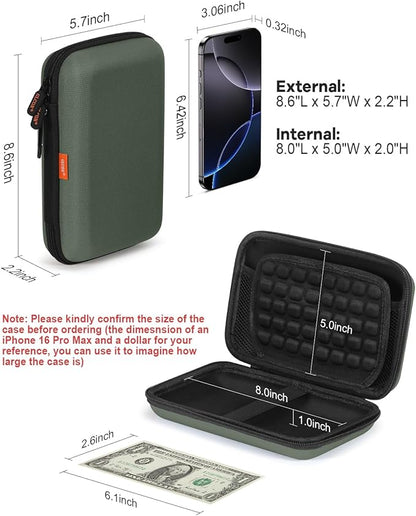 GLCON Large Classic Army-Green Case - Hard Shell Electronic Organizer Travel Carrying Case - Shockproof Electronic Accessories Storage Pouch Bag for Game Drive, Hard Disk, Power Bank, Charger